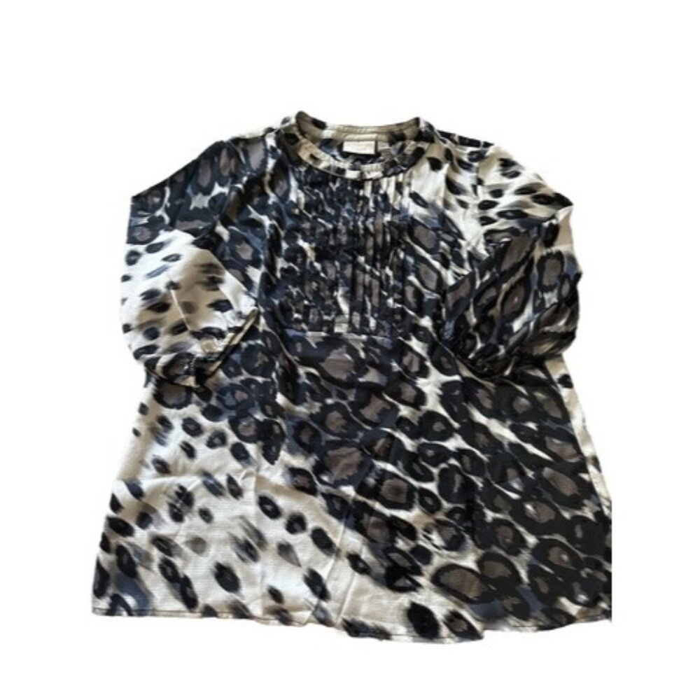 Chico’s Animal  Print Blouse Sheer Lightweight Women’s Size 3 (XL) Pintuck